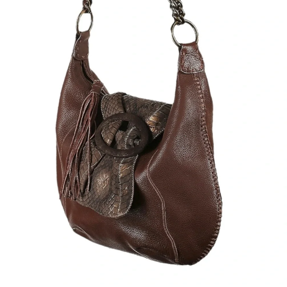 Carlos Falchi Chocolate Brown Leather Hobo with Braided Strap